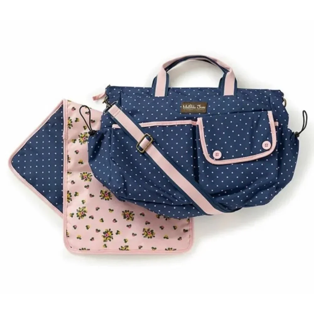 Matilda Jane The Essentials Diaper Bag Changing Mat Blue Pink Polka Dots